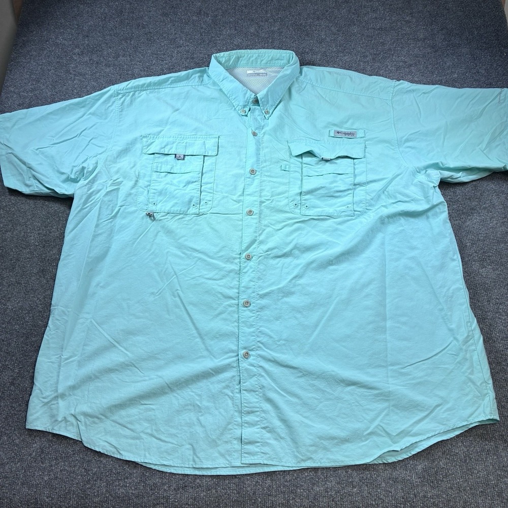 Columbia PFG Shirt Mens 4X Tall Aqua Blue Omni-Shade Fishing Button Up 4XT